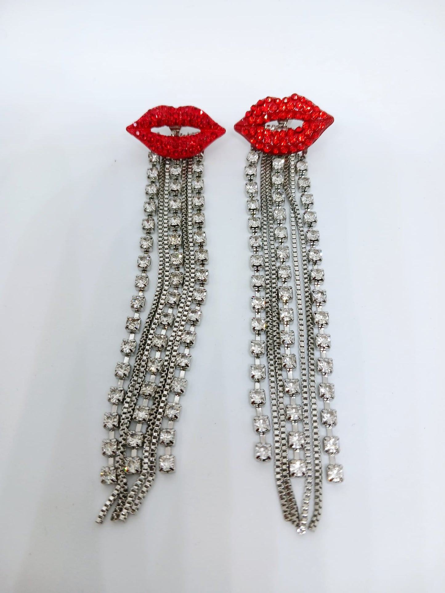 Rhinestone Lips Stud Dangle Earrings