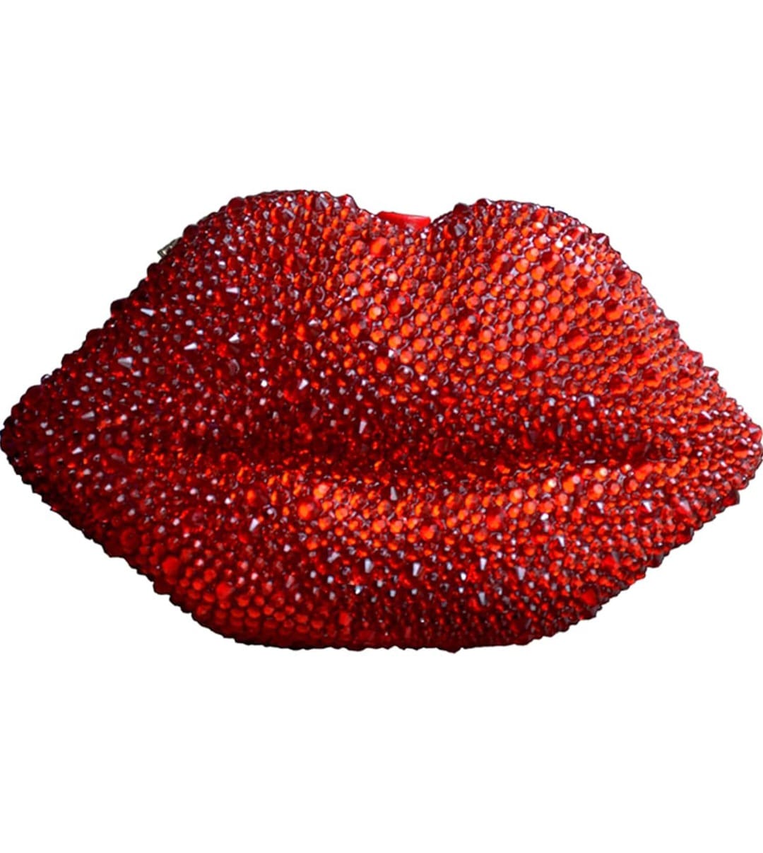 Red Rhinestone Lips Clutch