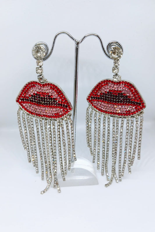 Rhinestone Big Lips Dangle Earrings