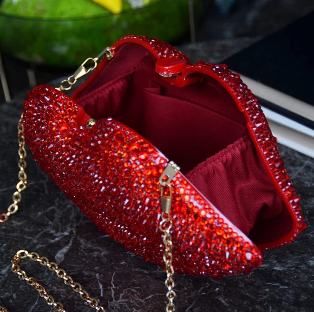 Red Rhinestone Lips Clutch