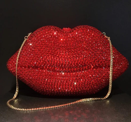 Red Rhinestone Lips Clutch