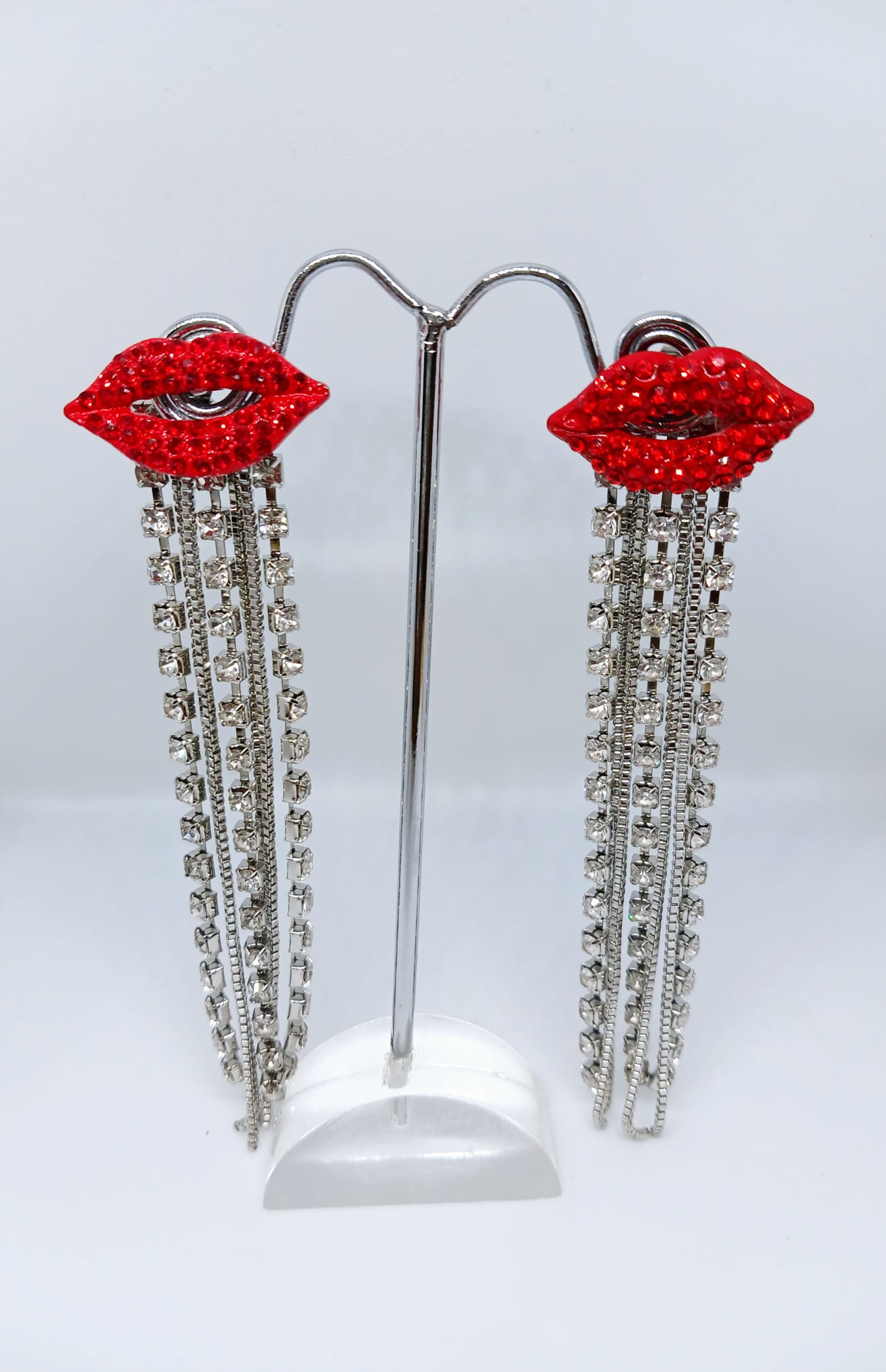 Rhinestone Lips Stud Dangle Earrings